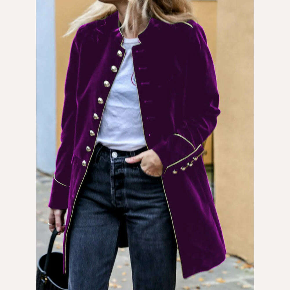 KIMLUD, OUSLEE Warm Velvet Jacket Women Autumn Long Sleeve Loose Women Coat Office Ladies Button Tops Female Outerwear Blazer Cardigan, Purple / S, KIMLUD Womens Clothes