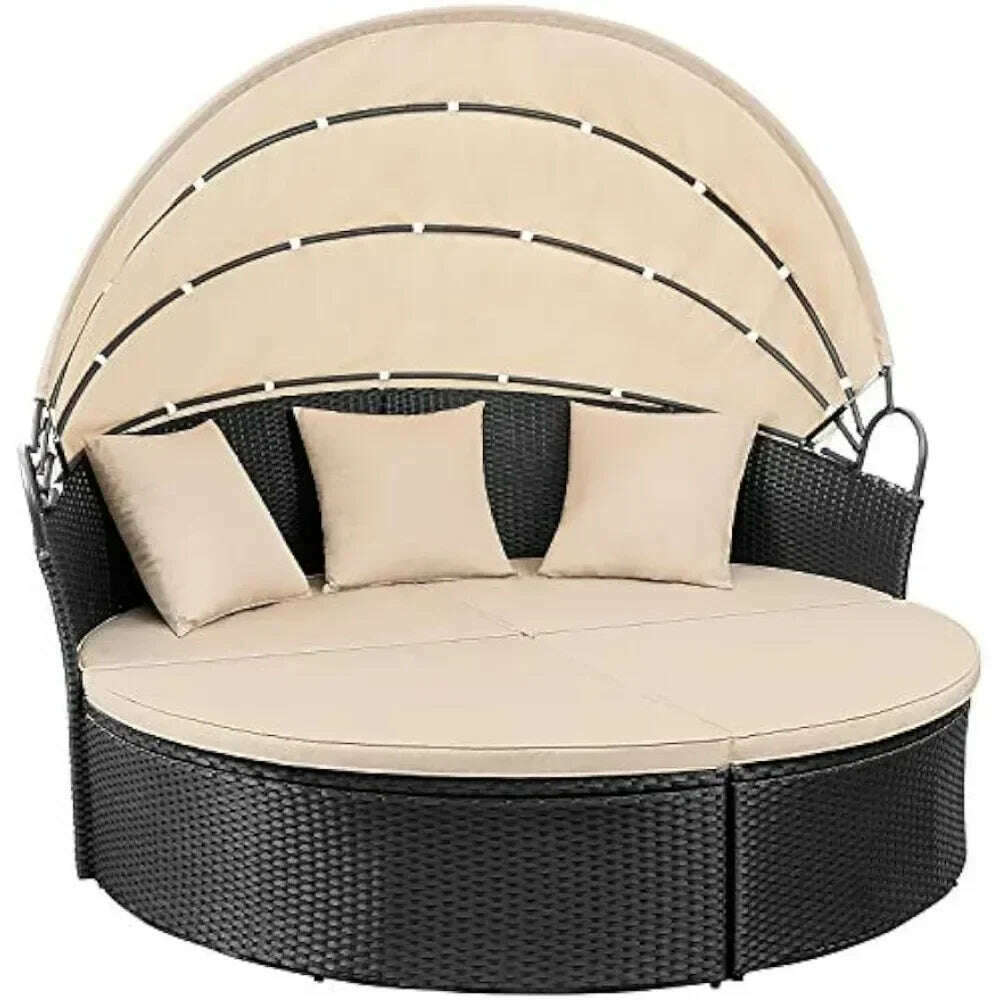 Outdoor Round Garden Sofas Canopy Wicker Rattan Separated Seating Sectional Sofa for Patio Lawn Garden Sofas - KIMLUD