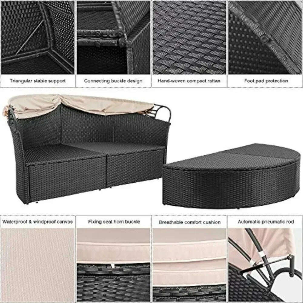 Outdoor Round Garden Sofas Canopy Wicker Rattan Separated Seating Sectional Sofa for Patio Lawn Garden Sofas - KIMLUD