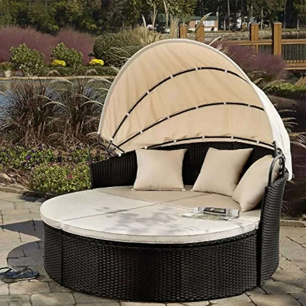 Outdoor Round Garden Sofas Canopy Wicker Rattan Separated Seating Sectional Sofa for Patio Lawn Garden Sofas - KIMLUD
