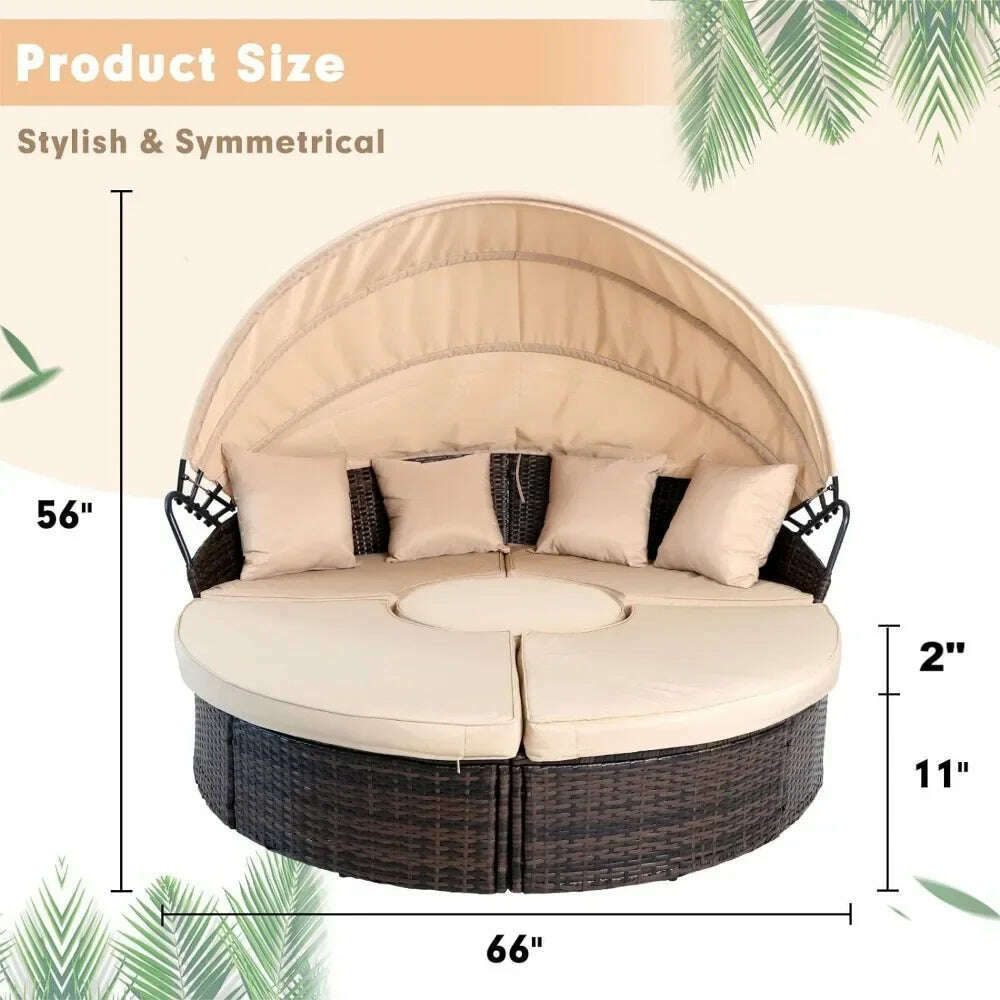 Outdoor Terrace Canopy Bed with Washable Soft Cushion, Clamshell Shaped Segmented Seats, Suitable for Backyard, Porch, (brown) - KIMLUD