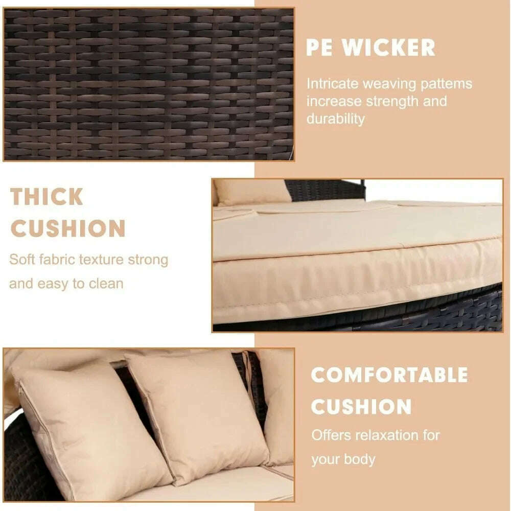 Outdoor Terrace Canopy Bed with Washable Soft Cushion, Clamshell Shaped Segmented Seats, Suitable for Backyard, Porch, (brown) - KIMLUD