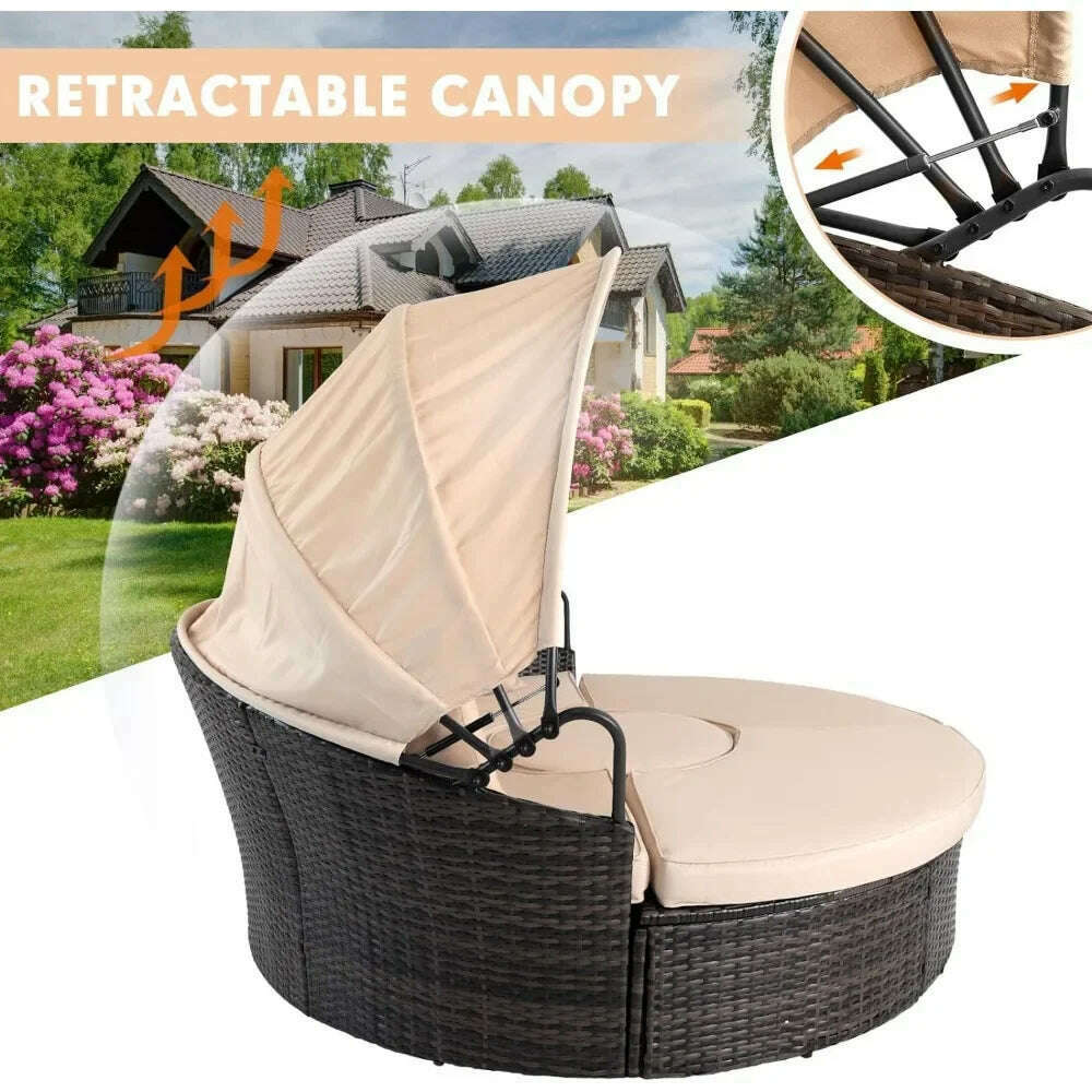 Outdoor Terrace Canopy Bed with Washable Soft Cushion, Clamshell Shaped Segmented Seats, Suitable for Backyard, Porch, (brown) - KIMLUD