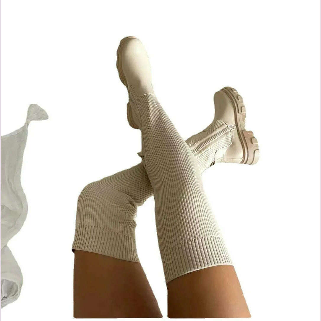 Over The Knee Women Boots Women's Thick Heel Slim Fit Winter Velvet Stretch Boots High Heels Large Size Suede Boots Botas Mujer - KIMLUD