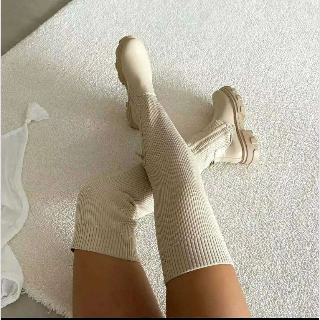 Over The Knee Women Boots Women's Thick Heel Slim Fit Winter Velvet Stretch Boots High Heels Large Size Suede Boots Botas Mujer - KIMLUD