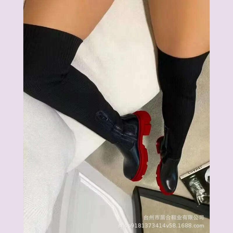 Over The Knee Women Boots Women's Thick Heel Slim Fit Winter Velvet Stretch Boots High Heels Large Size Suede Boots Botas Mujer - KIMLUD