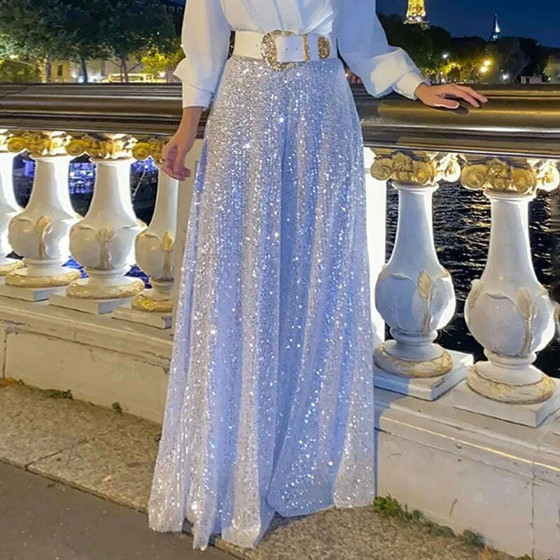 KIMLUD, Overalls for Women Shirt Long Sleeve Original High Quality Belt Included Fashion Elegant Sequins Evening Party Jumpsuit Rompers, KIMLUD Womens Clothes