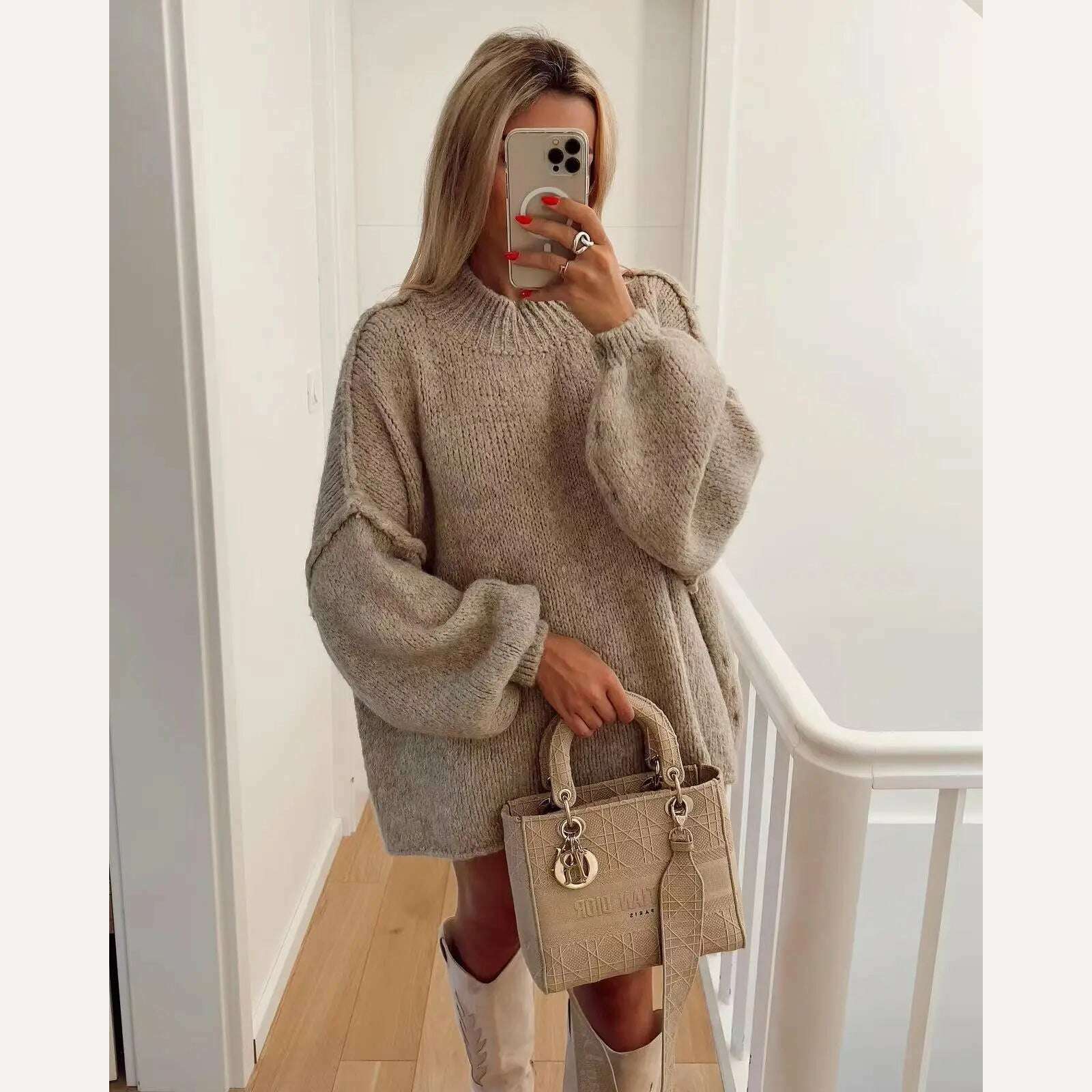 KIMLUD, Oversized Casual Cardigan Women Sweater Single Breasted O-neck Fashion 2024 Spring Office Female Sweaters All-match Top Coat, B khaki / S, KIMLUD APPAREL - Womens Clothes