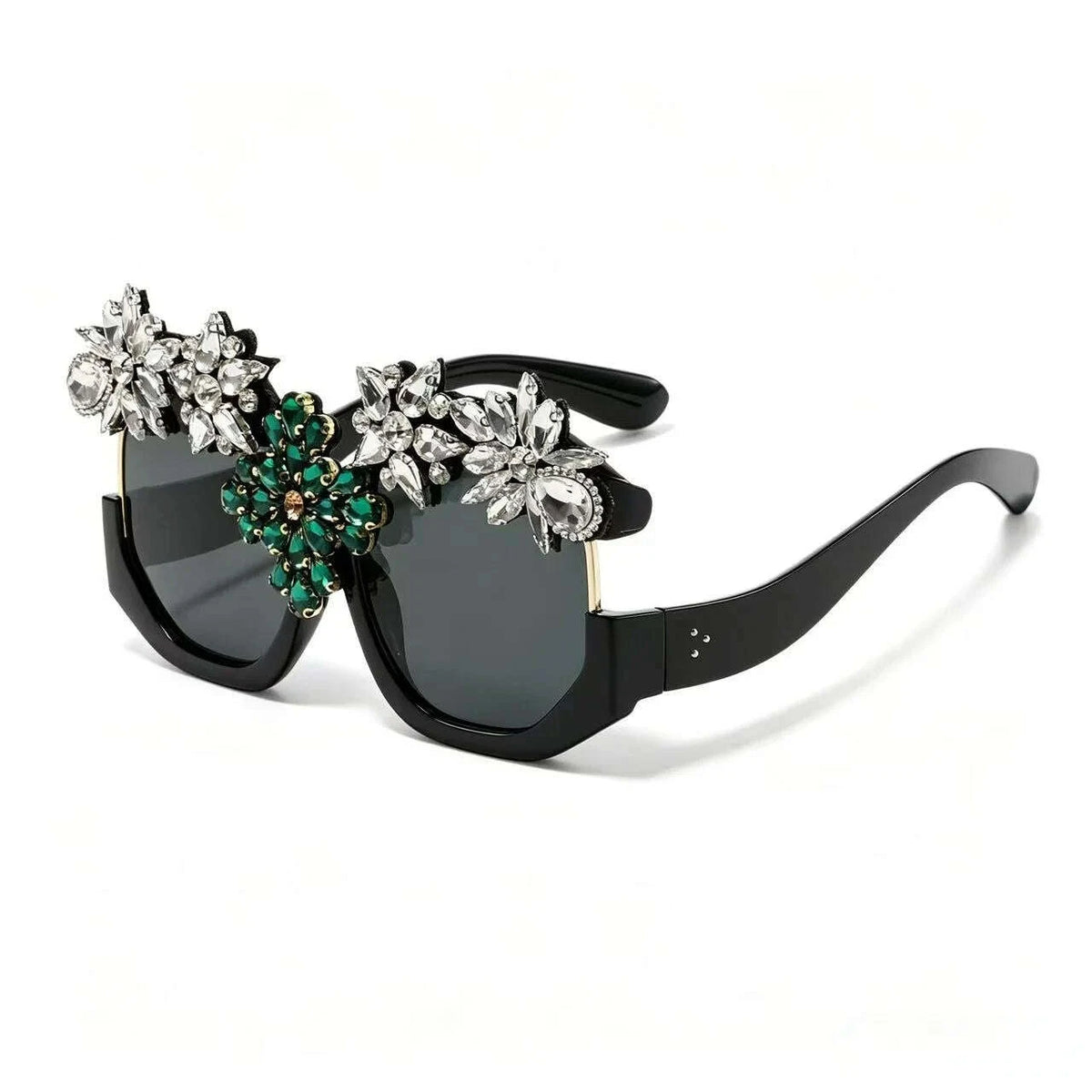 Oversized Floral Rhinestone Sunglasses Women Exaggerated Luxury Statement Eyewear for Retro Party Fashion Show V400