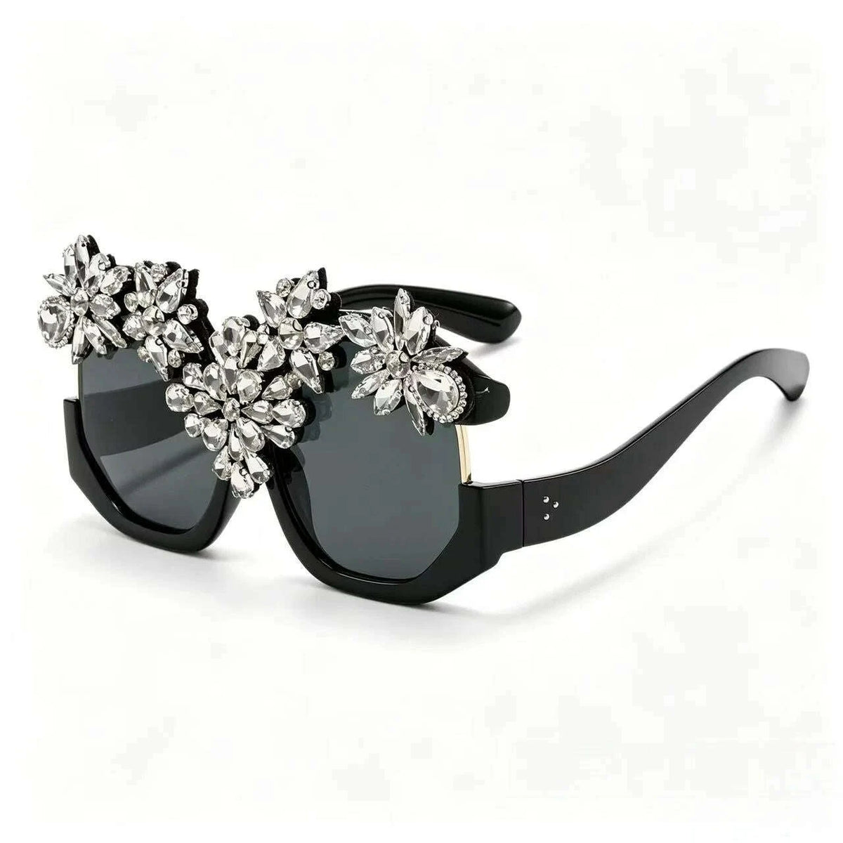 Oversized Floral Rhinestone Sunglasses Women Exaggerated Luxury Statement Eyewear for Retro Party Fashion Show V400