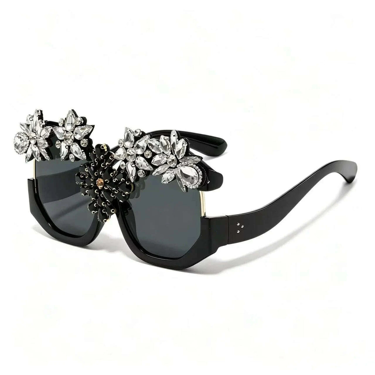 Oversized Floral Rhinestone Sunglasses Women Exaggerated Luxury Statement Eyewear for Retro Party Fashion Show V400