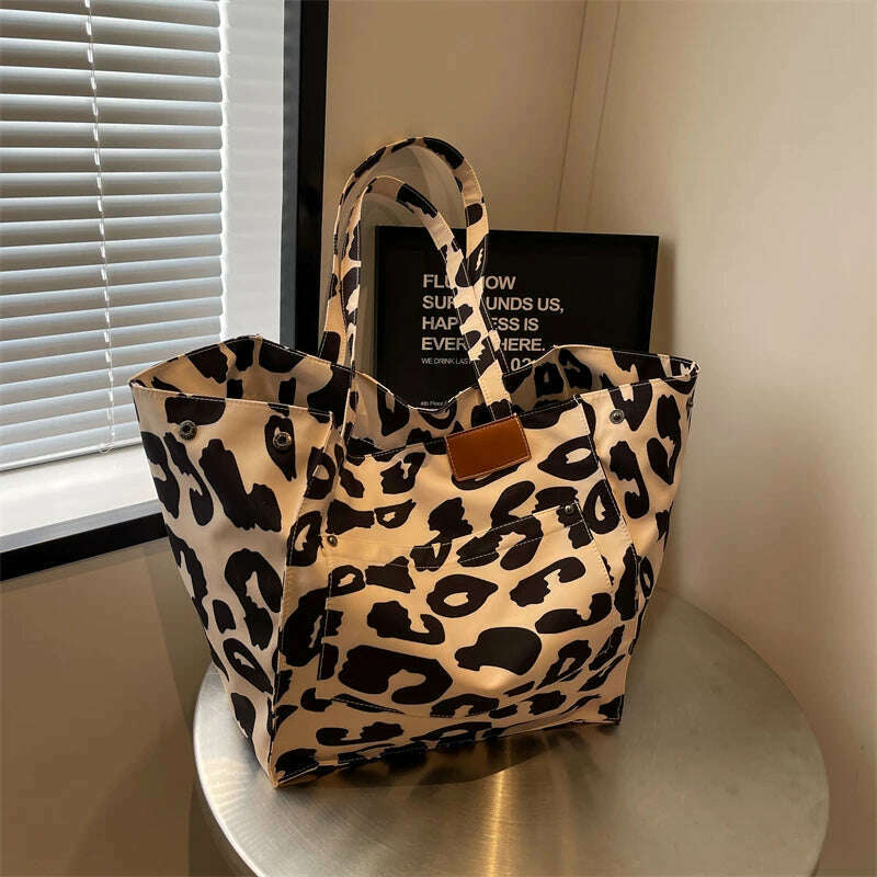 KIMLUD, Oversized Leopard Prints Shoulder Bags For Women Deformable Canvas Large Capacity Shopping Totes 2023 Winter New Luxury Handbags, Beige / 60x33x34x19cm, KIMLUD APPAREL - Womens Clothes