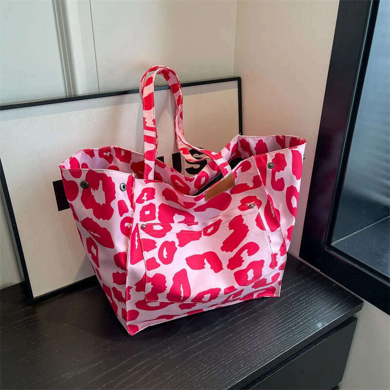 KIMLUD, Oversized Leopard Prints Shoulder Bags For Women Deformable Canvas Large Capacity Shopping Totes 2023 Winter New Luxury Handbags, Rose Red / 60x33x34x19cm, KIMLUD APPAREL - Womens Clothes