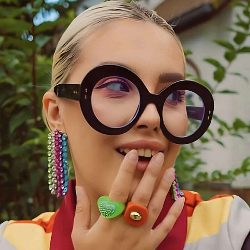 KIMLUD, Oversized Round Glasses Frames Women Fashion Clear Lens Optical Eyeglasses Frame Ladies Eyewear Leopard Black, KIMLUD Womens Clothes