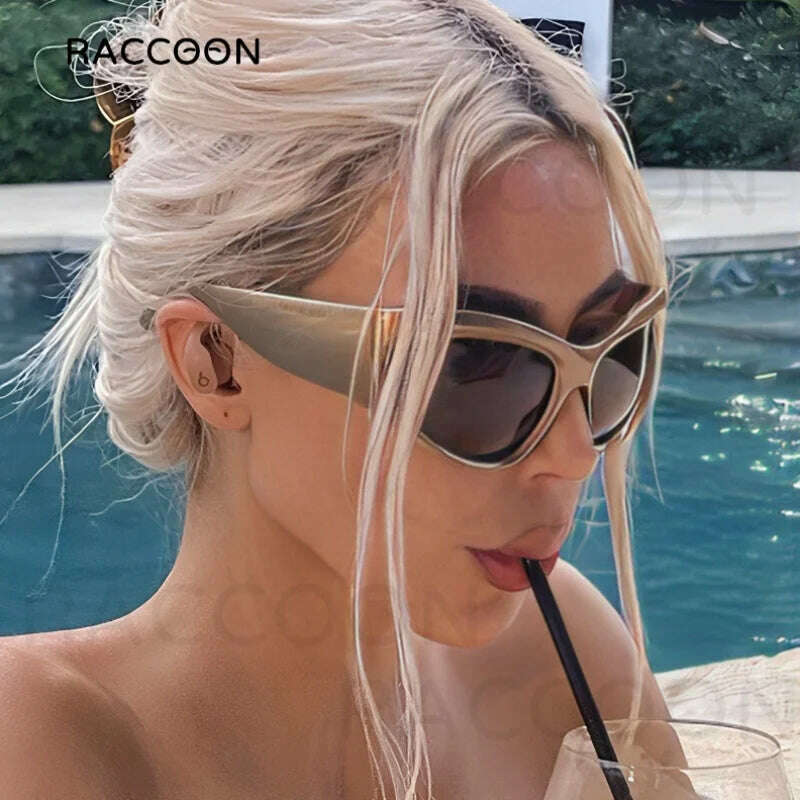 Oversized Y2K Sunglasses Women Lady Trendy Big Frame Vintage Wrap Around Sun Glasses Fashion Futuristic Punk Silver Shades 2000s - KIMLUD