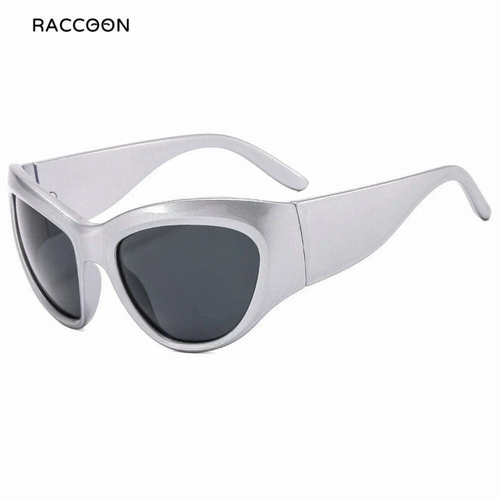 Oversized Y2K Sunglasses Women Lady Trendy Big Frame Vintage Wrap Around Sun Glasses Fashion Futuristic Punk Silver Shades 2000s - KIMLUD