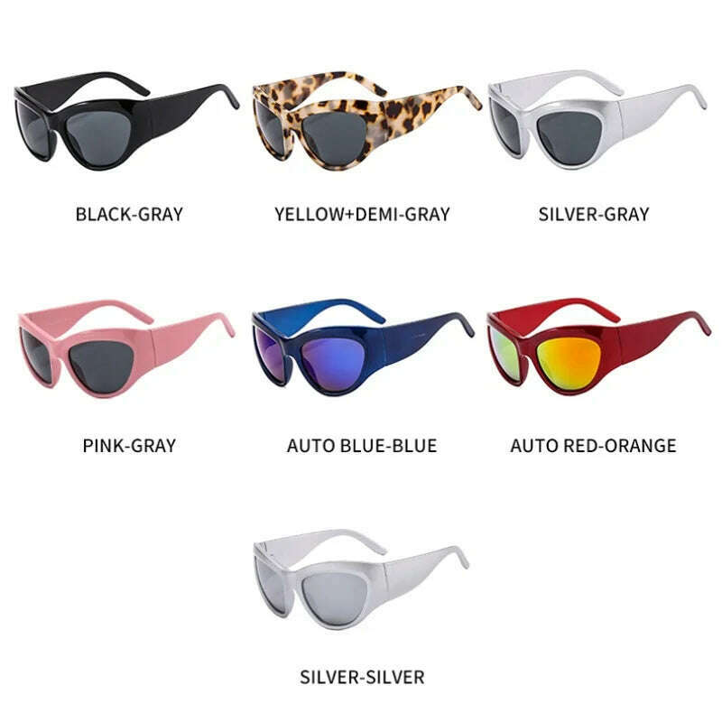 Oversized Y2K Sunglasses Women Lady Trendy Big Frame Vintage Wrap Around Sun Glasses Fashion Futuristic Punk Silver Shades 2000s - KIMLUD