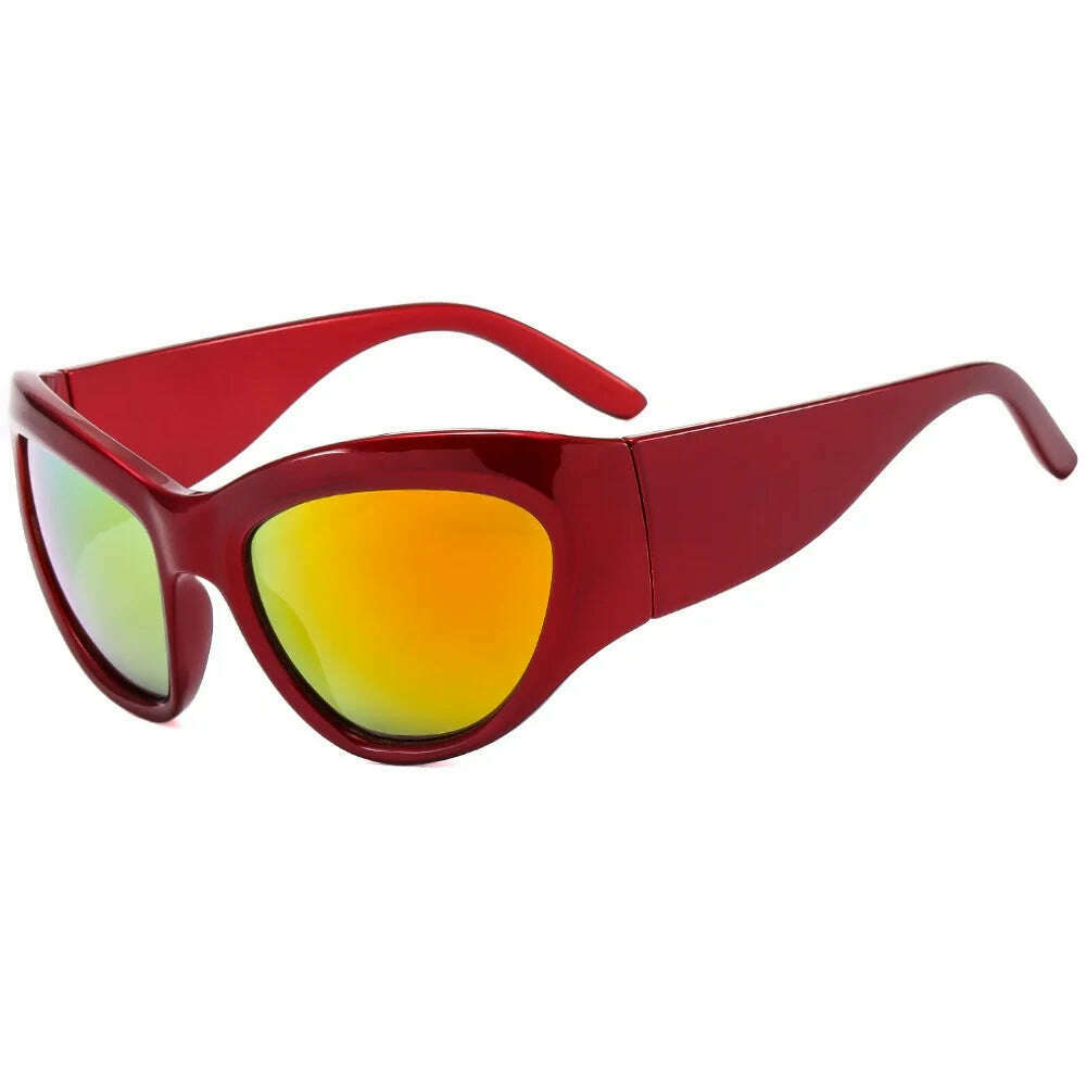 Oversized Y2K Sunglasses Women Lady Trendy Big Frame Vintage Wrap Around Sun Glasses Fashion Futuristic Punk Silver Shades 2000s - KIMLUD