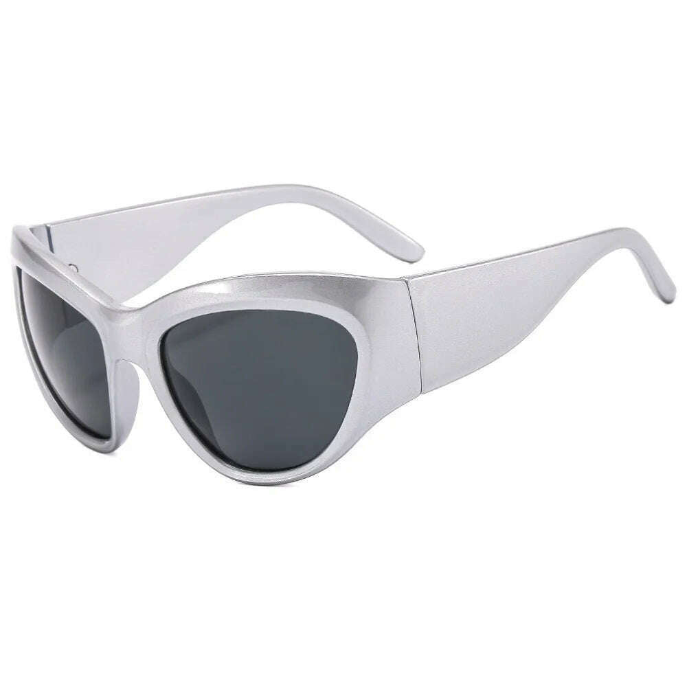 Oversized Y2K Sunglasses Women Lady Trendy Big Frame Vintage Wrap Around Sun Glasses Fashion Futuristic Punk Silver Shades 2000s - KIMLUD
