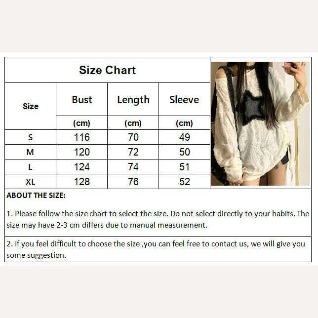 KIMLUD, Oversized Y2k Tops Women Vintage Harajuku Star Graphic Print Hole T-Shirts Female Autumn Fashion Off Shoulder Drawstring Tees, KIMLUD Womens Clothes