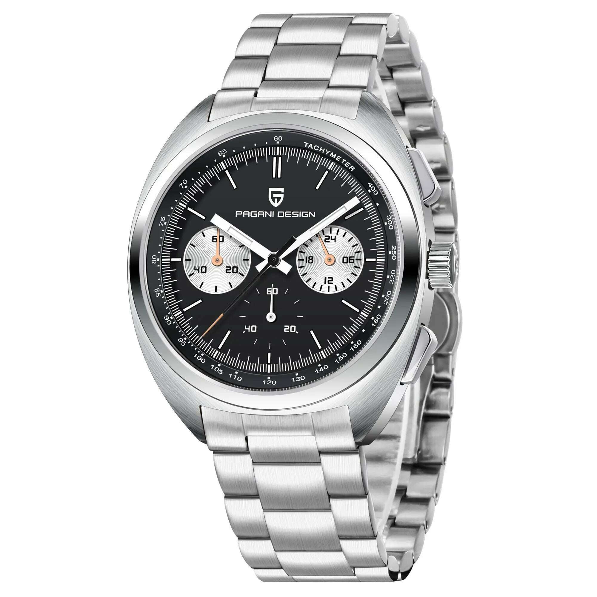 KIMLUD, PAGANI DESIGN Panda Dial Men Watches Luxury Quartz Watch For Men Japan VK63 Sport Chronograph Sapphire glass Wristwatch 2024 New, Steel Black, KIMLUD APPAREL - Womens Clothes