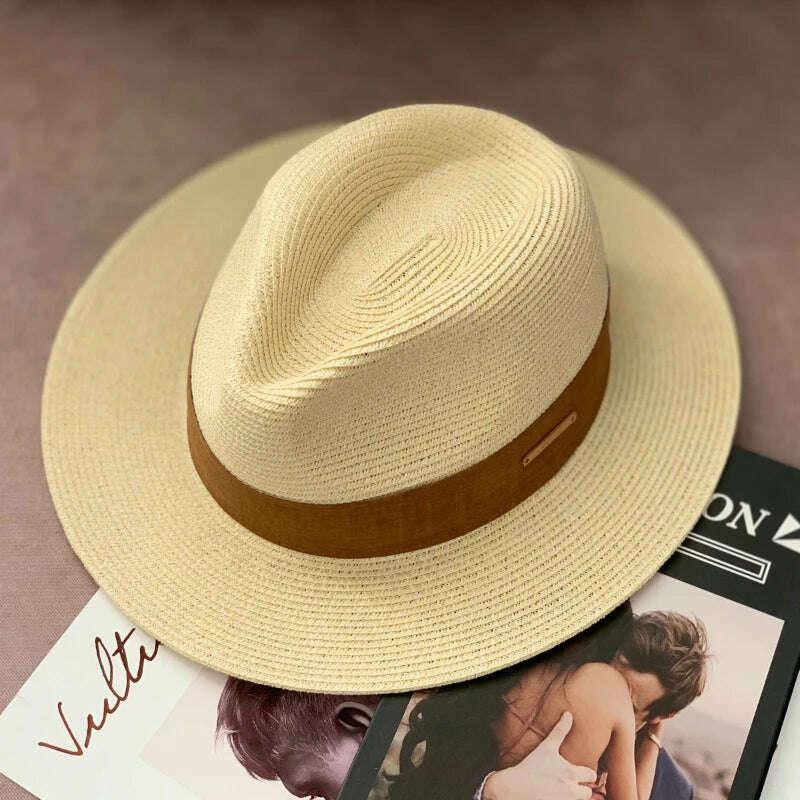 KIMLUD, Panama Straw Hat Unisex Top Hat Fedora Hat Big Head Size Sunshade Adjustable Elegant Gentleman Versatile Style, KIMLUD Womens Clothes