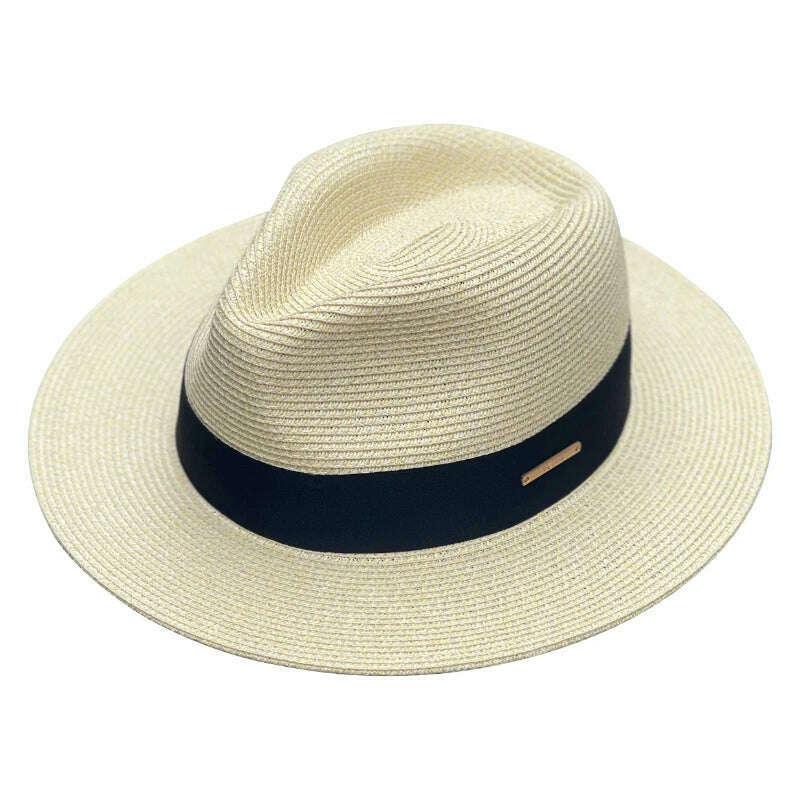 KIMLUD, Panama Straw Hat Unisex Top Hat Fedora Hat Big Head Size Sunshade Adjustable Elegant Gentleman Versatile Style, KIMLUD Womens Clothes