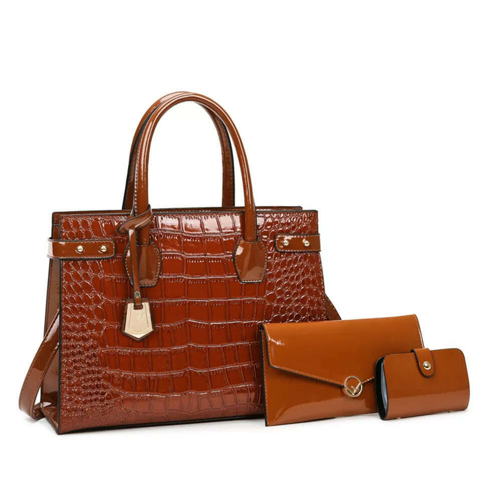 KIMLUD, Pantent Leather Women Messenger Bags Crocodile Female Crossbody Shoulder Hand bags For Women 2022 High Quality Ladies Handbags, KIMLUD Womens ClothesKIMLUD, Pantent Leather Women Messenger Bags Crocodile Female Crossbody Shoulder Hand bags For Women 2022 High Quality Ladies Handbags, Brown-3, KIMLUD APPAREL - Womens Clothes