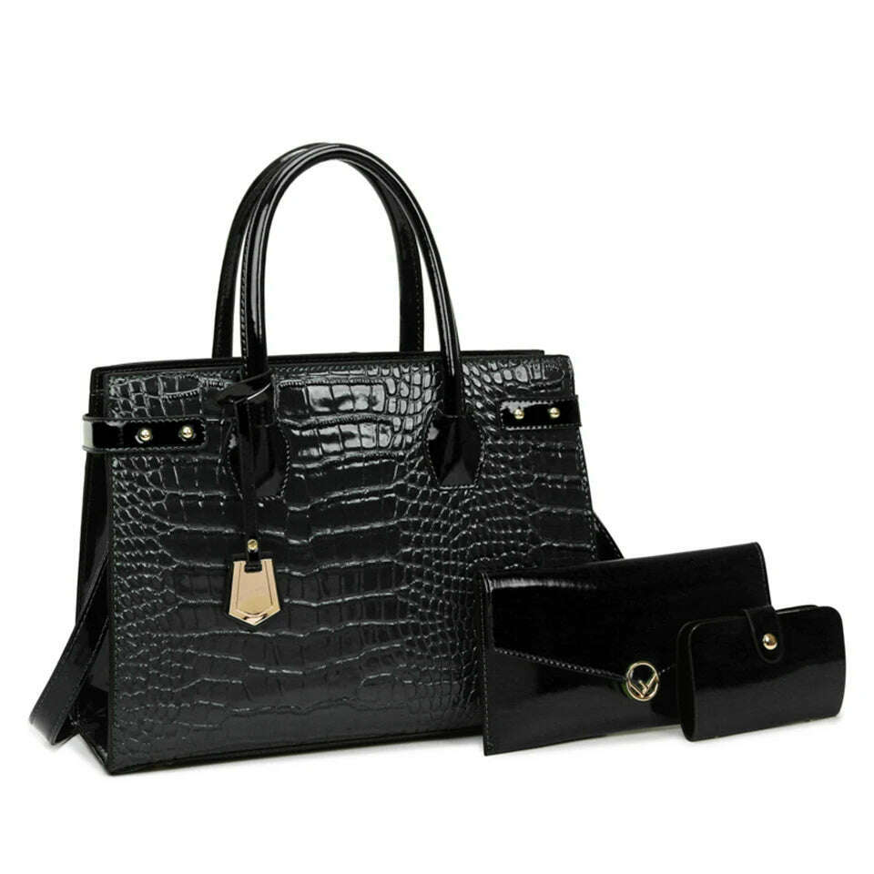 KIMLUD, Pantent Leather Women Messenger Bags Crocodile Female Crossbody Shoulder Hand bags For Women 2022 High Quality Ladies Handbags, KIMLUD Womens ClothesKIMLUD, Pantent Leather Women Messenger Bags Crocodile Female Crossbody Shoulder Hand bags For Women 2022 High Quality Ladies Handbags, Black-3, KIMLUD APPAREL - Womens Clothes