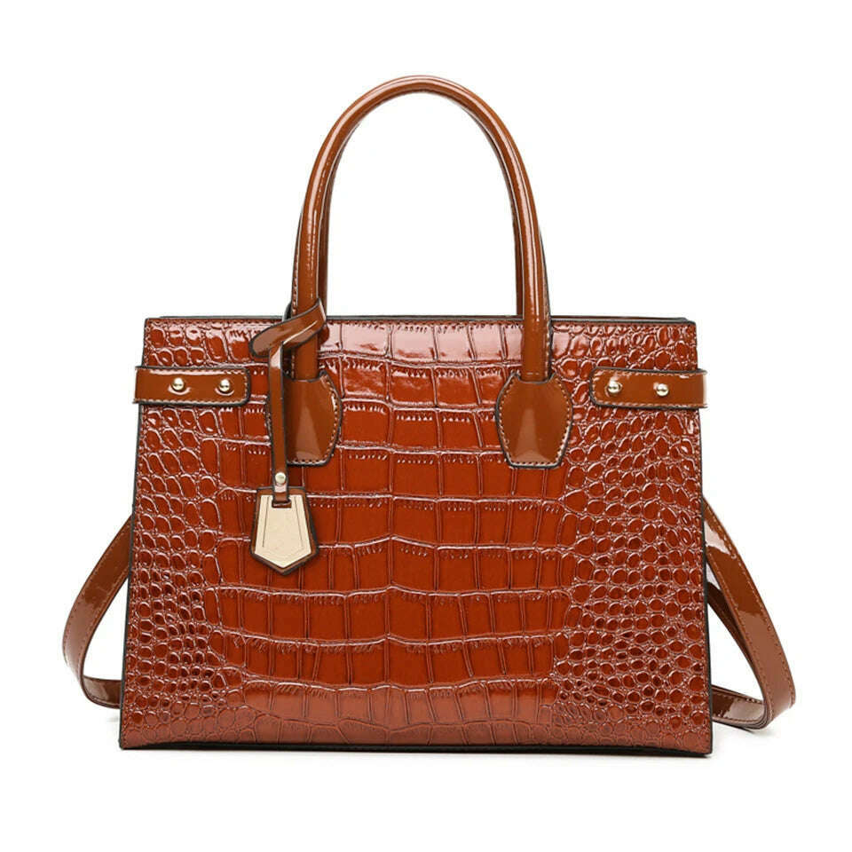 KIMLUD, Pantent Leather Women Messenger Bags Crocodile Female Crossbody Shoulder Hand bags For Women 2022 High Quality Ladies Handbags, KIMLUD Womens ClothesKIMLUD, Pantent Leather Women Messenger Bags Crocodile Female Crossbody Shoulder Hand bags For Women 2022 High Quality Ladies Handbags, Brown, KIMLUD APPAREL - Womens Clothes