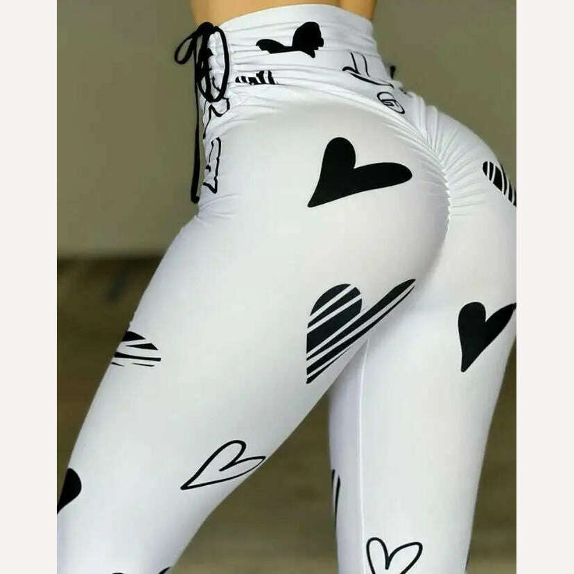 KIMLUD, Pants for Women 2023 Spring Fashion Heart Print Drawstring Scrunch High Waist Casual Sporty Skinny Long Leggings Active Pants, A / S, KIMLUD APPAREL - Womens Clothes