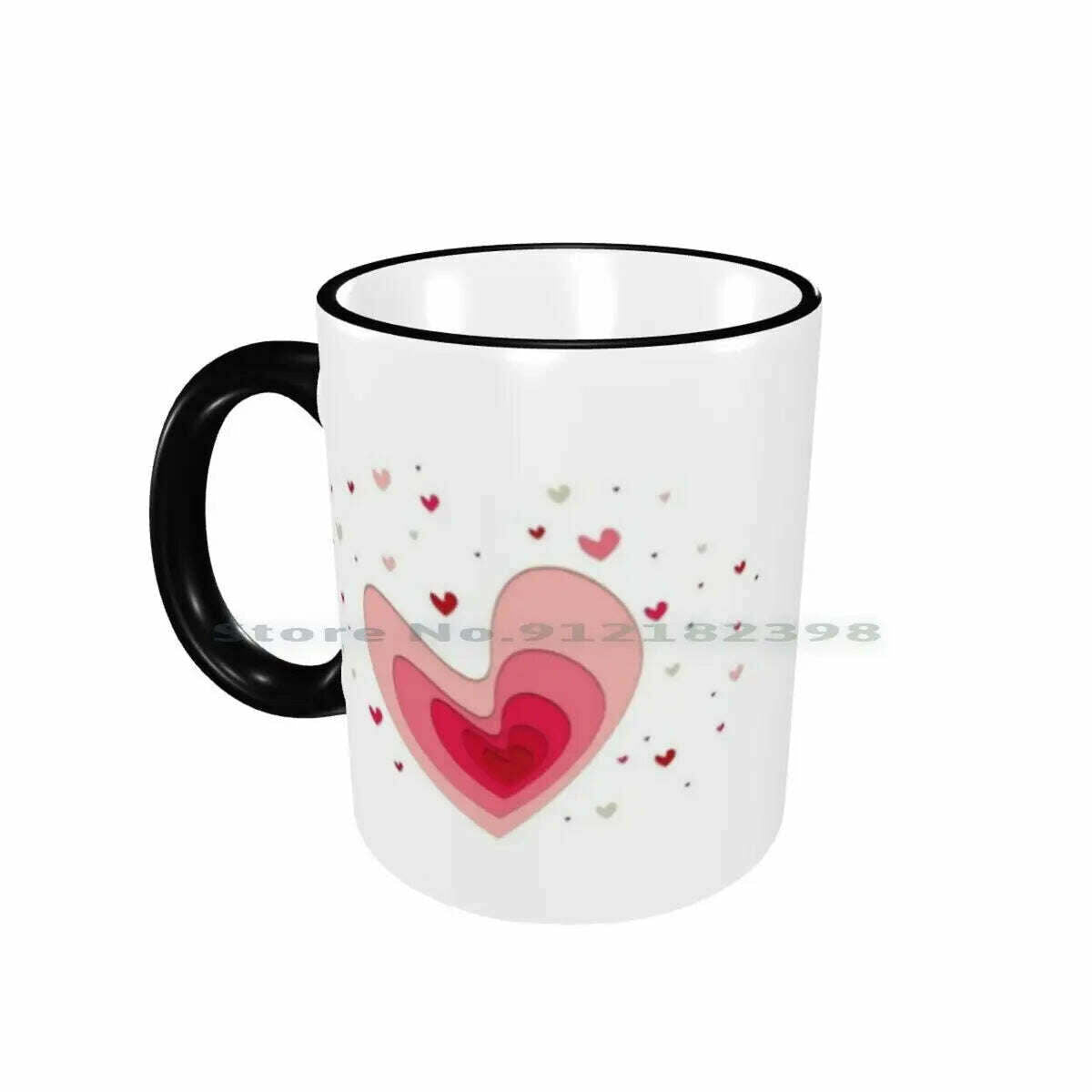 KIMLUD, Papercut-Hearts Ceramic Mugs Coffee Cups Milk Tea Mug Heart Hearts Papercut Pink Red Love Mother Day Saint Valentin Romantic, Border Black Mug / One Size, KIMLUD APPAREL - Womens Clothes