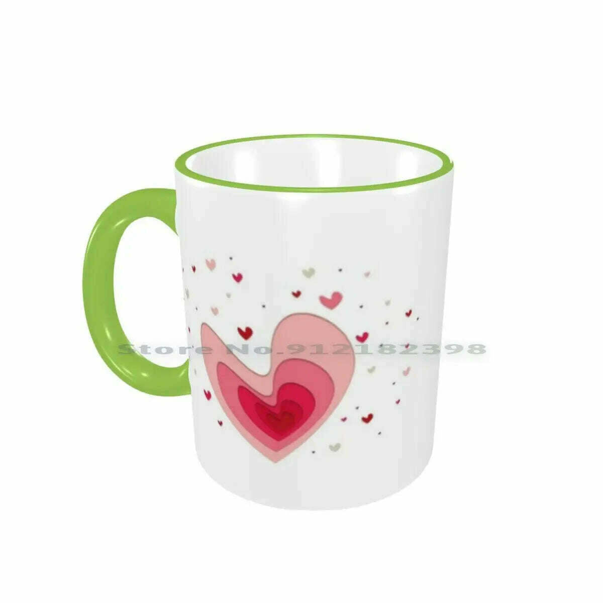 KIMLUD, Papercut-Hearts Ceramic Mugs Coffee Cups Milk Tea Mug Heart Hearts Papercut Pink Red Love Mother Day Saint Valentin Romantic, Border Green Mug / One Size, KIMLUD APPAREL - Womens Clothes