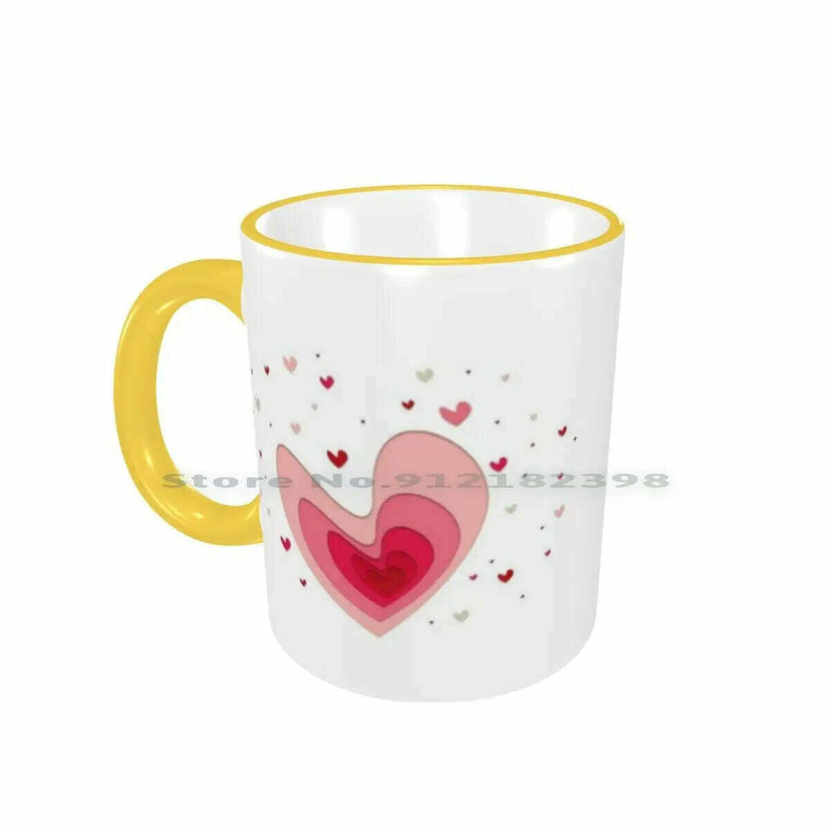 KIMLUD, Papercut-Hearts Ceramic Mugs Coffee Cups Milk Tea Mug Heart Hearts Papercut Pink Red Love Mother Day Saint Valentin Romantic, Border Yellow Mug / One Size, KIMLUD APPAREL - Womens Clothes