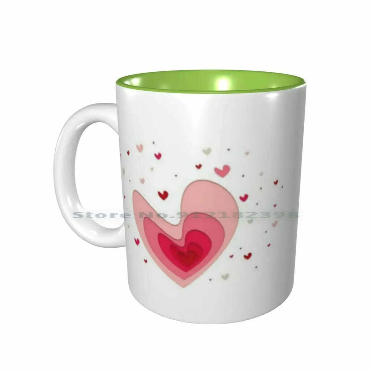 KIMLUD, Papercut-Hearts Ceramic Mugs Coffee Cups Milk Tea Mug Heart Hearts Papercut Pink Red Love Mother Day Saint Valentin Romantic, Inside Green Mug / One Size, KIMLUD APPAREL - Womens Clothes