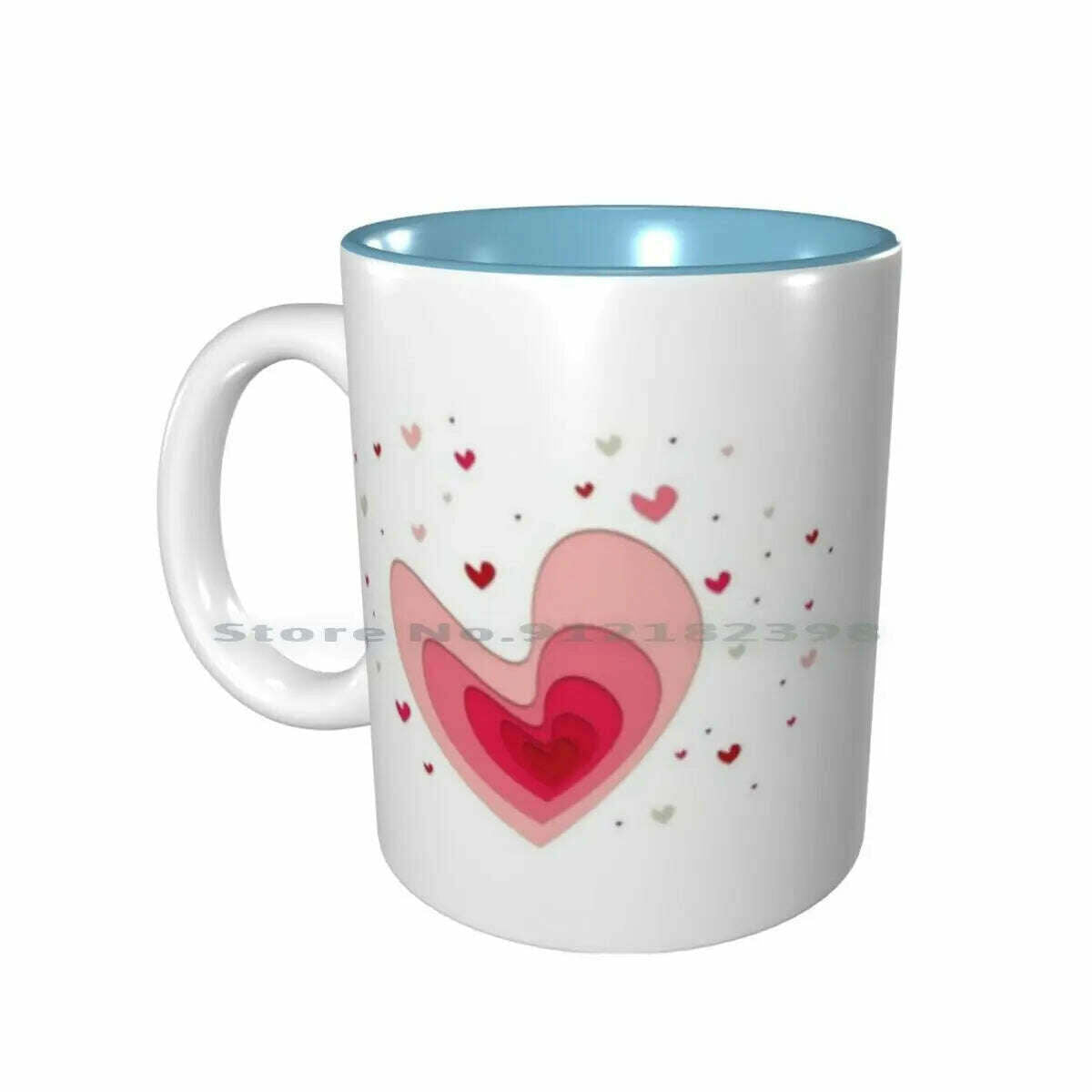 KIMLUD, Papercut-Hearts Ceramic Mugs Coffee Cups Milk Tea Mug Heart Hearts Papercut Pink Red Love Mother Day Saint Valentin Romantic, Inside SkyBlue Mug / One Size, KIMLUD APPAREL - Womens Clothes