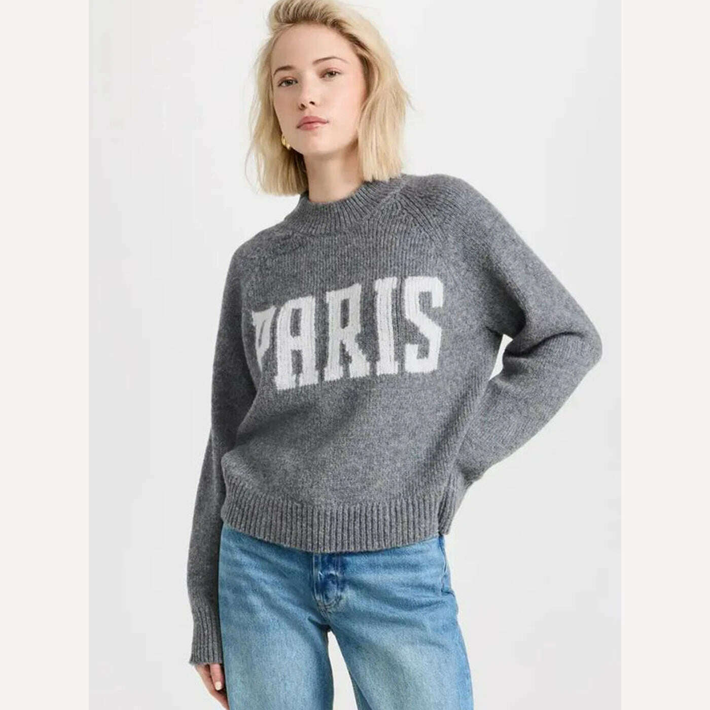 KIMLUD, Paris Cashmere Sweaters For Women Autumn Winter Clothes 2023 Designer Fashion Pullovers Sweater Casual Jumper Tops Female, KIMLUD Womens Clothes