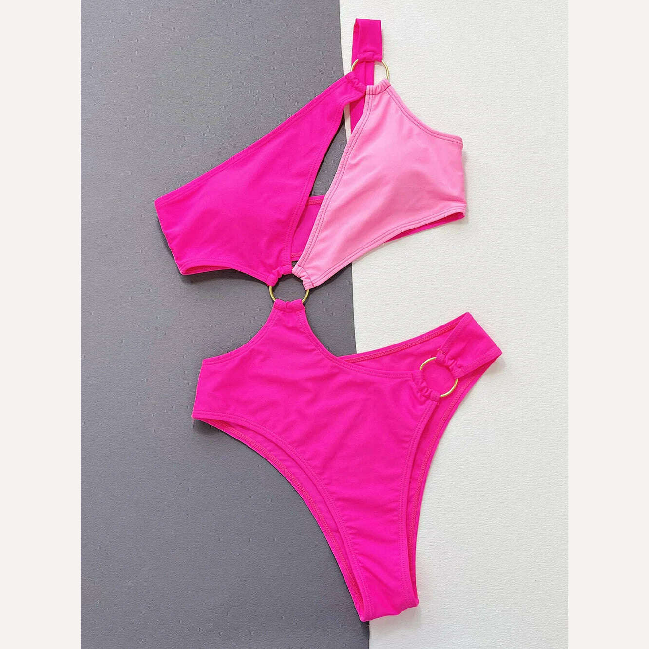KIMLUD, Patchwork Women's Swimwear Hollow Out One Piece Swimsuit Backless Monokini Bodysuits High Cut Bathing Suits, rose red / S, KIMLUD APPAREL - Womens Clothes