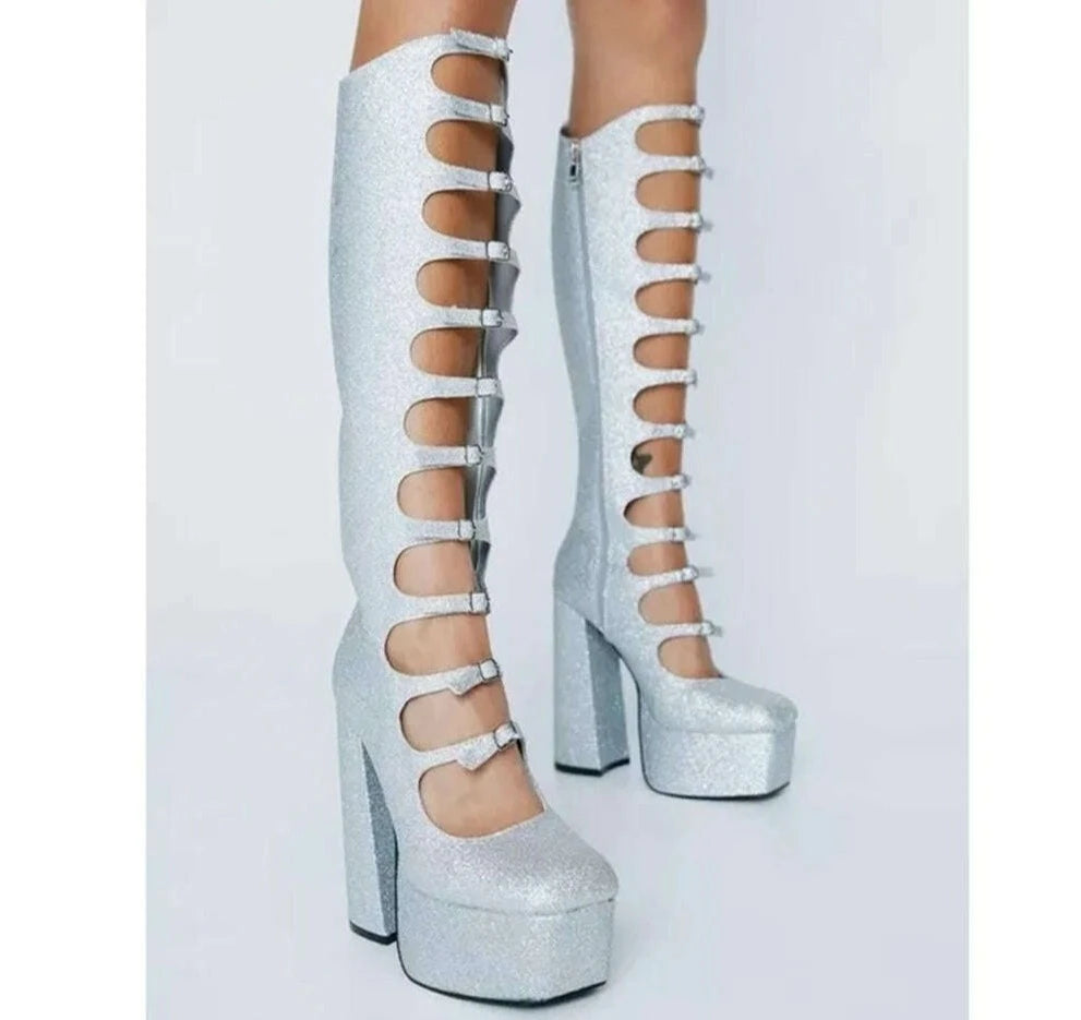 KIMLUD, Patent Leather Buckles Design Hollow Boots For Female Women 2022 Platform Sqaure Heel Knee-high Solid Fashion Sexy Party Shoes, KIMLUD Womens ClothesKIMLUD, Patent Leather Buckles Design Hollow Boots For Female Women 2022 Platform Sqaure Heel Knee-high Solid Fashion Sexy Party Shoes, as picture1 / 35 / China, KIMLUD APPAREL - Womens Clothes