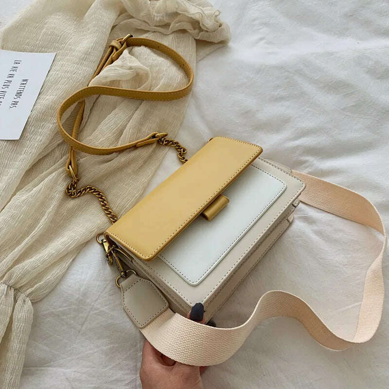KIMLUD, Pathwork PU Leather Crossbody Bags For Women Handbags 2022 Small Flap Ladies Shoulder Messenger Bag Female Purses Evening Clutch, Yellow / 20x15x7 cm, KIMLUD APPAREL - Womens Clothes