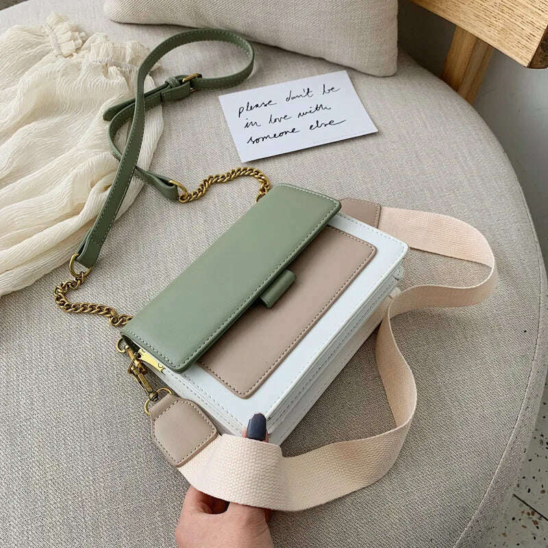 KIMLUD, Pathwork PU Leather Crossbody Bags For Women Handbags 2022 Small Flap Ladies Shoulder Messenger Bag Female Purses Evening Clutch, Green / 20x15x7 cm, KIMLUD APPAREL - Womens Clothes