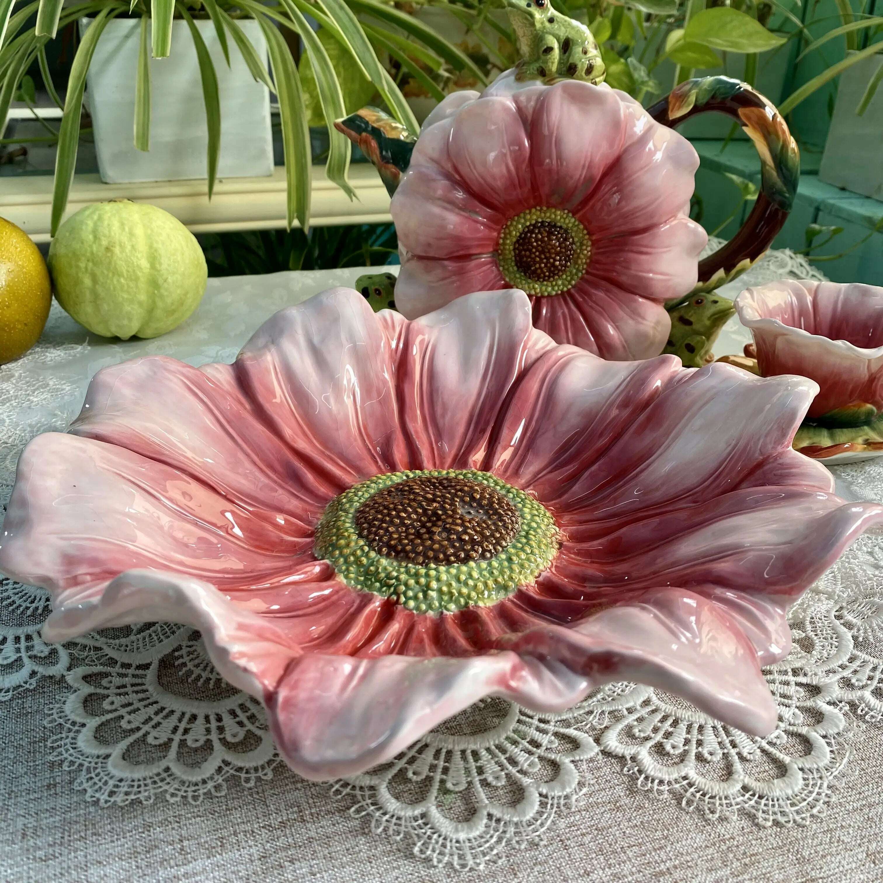 KIMLUD, Peach Blossom Ceramic Dried Fruit Plate, Candy Storage Tray, Home Decor, Wedding Decoration, Living Room Fruit Tray, Salad Plate, KIMLUD Womens Clothes