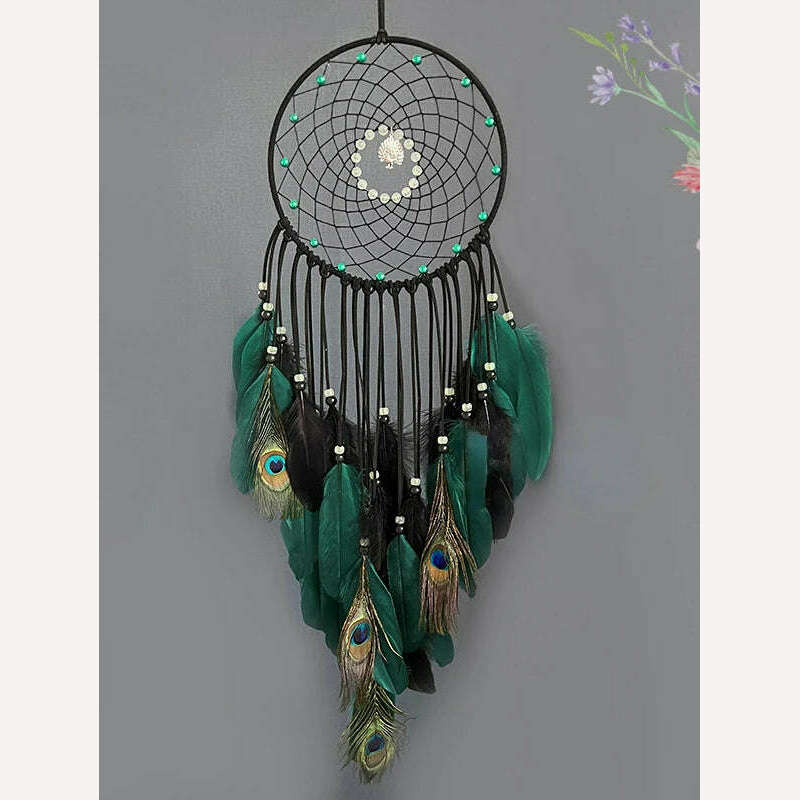 Peacock Feathers Luminous Beads High-grade Wall Pendant New Creative Dream Catcher Bedroom Living Room Decoration Wind Chimes - KIMLUD
