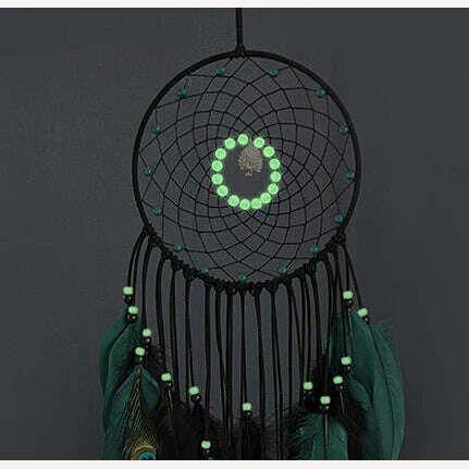 Peacock Feathers Luminous Beads High-grade Wall Pendant New Creative Dream Catcher Bedroom Living Room Decoration Wind Chimes - KIMLUD