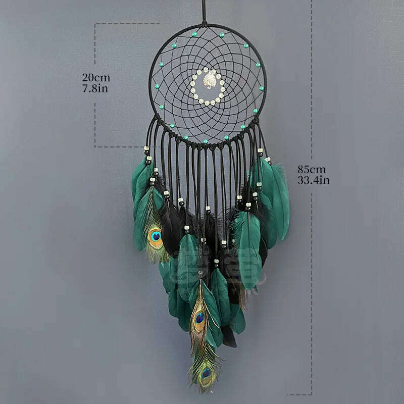 Peacock Feathers Luminous Beads High-grade Wall Pendant New Creative Dream Catcher Bedroom Living Room Decoration Wind Chimes - KIMLUD