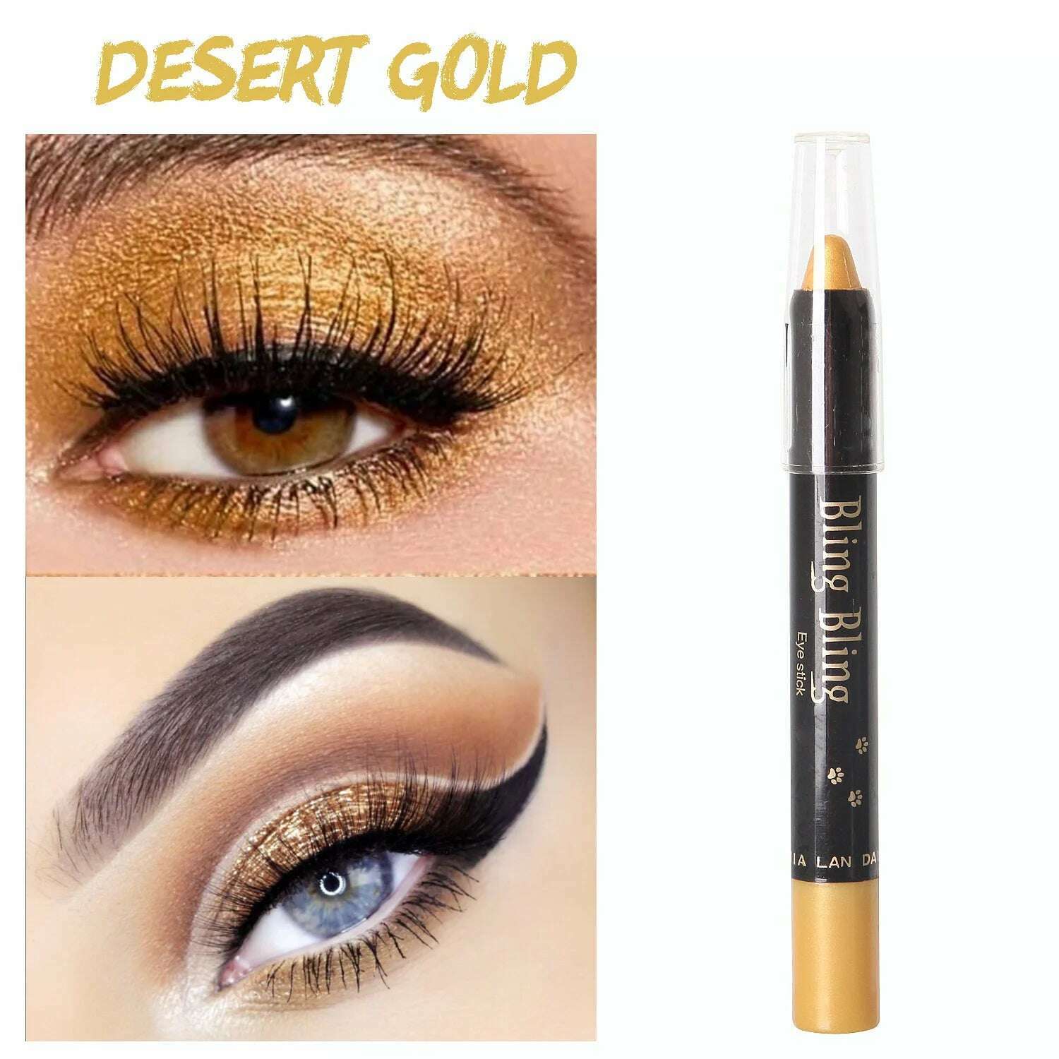 KIMLUD, Pearlescent Glitter Eyeshadow Pen Eye Shadow Pencil Waterproof Matte Cream Nude Eye Makeup Pigment Silkworm Eyeliner Shadow Pen, Desert Gold, KIMLUD Womens Clothes