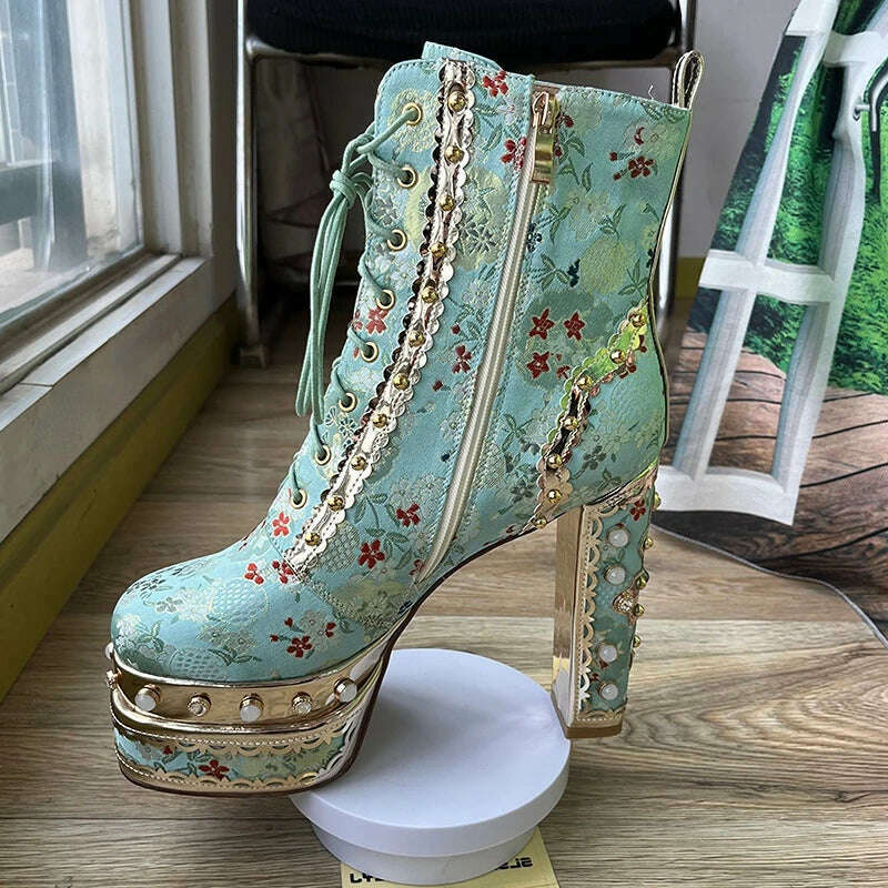 KIMLUD, Pearl/Rhinestone Satins Short Boots Waterproof Platform Diamond Decoration Chelsea Short Boots Large 34-43 High Heel Women Shoes, KIMLUD Womens ClothesKIMLUD, Pearl/Rhinestone Satins Short Boots Waterproof Platform Diamond Decoration Chelsea Short Boots Large 34-43 High Heel Women Shoes, C-MY1219Light Blue / 34, KIMLUD APPAREL - Womens Clothes