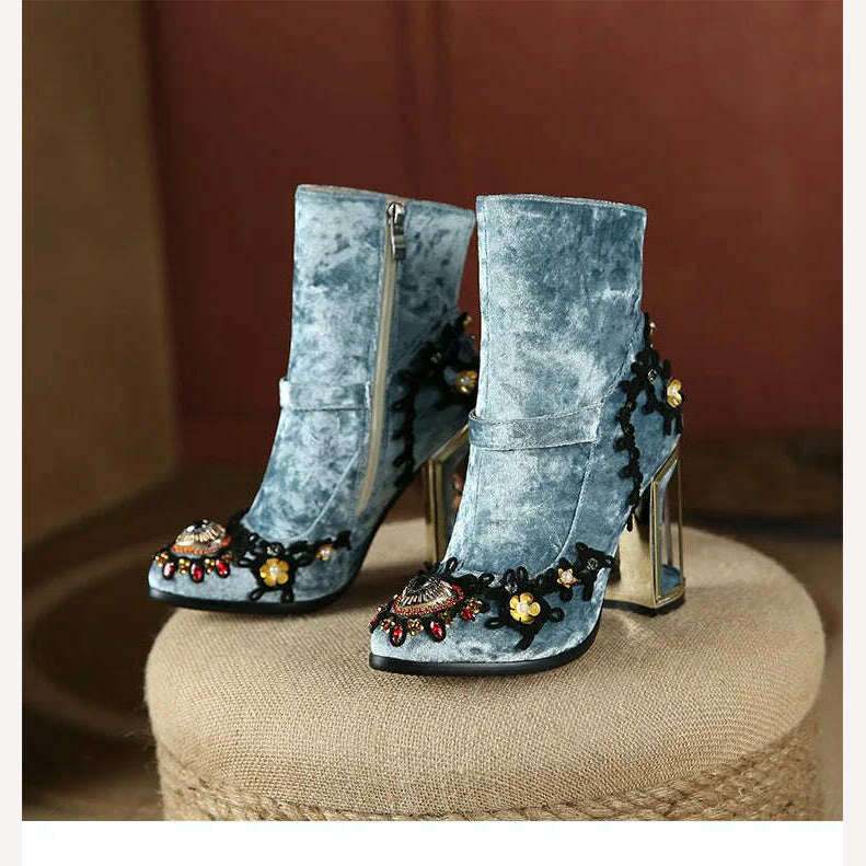 KIMLUD, Pearl/Rhinestone Satins Short Boots Waterproof Platform Diamond Decoration Chelsea Short Boots Large 34-43 High Heel Women Shoes, KIMLUD Womens ClothesKIMLUD, Pearl/Rhinestone Satins Short Boots Waterproof Platform Diamond Decoration Chelsea Short Boots Large 34-43 High Heel Women Shoes, C-MY601blue / 34, KIMLUD APPAREL - Womens Clothes