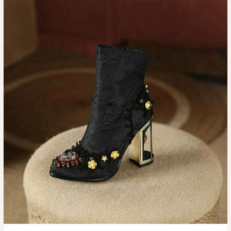 KIMLUD, Pearl/Rhinestone Satins Short Boots Waterproof Platform Diamond Decoration Chelsea Short Boots Large 34-43 High Heel Women Shoes, KIMLUD Womens ClothesKIMLUD, Pearl/Rhinestone Satins Short Boots Waterproof Platform Diamond Decoration Chelsea Short Boots Large 34-43 High Heel Women Shoes, C-MY601black / 34, KIMLUD APPAREL - Womens Clothes