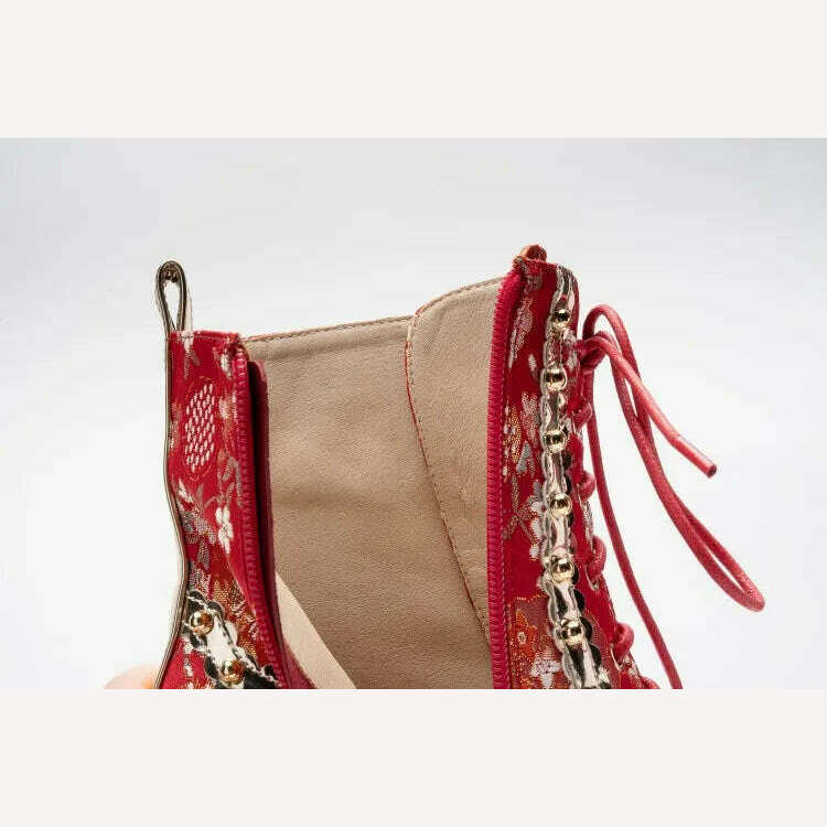 KIMLUD, Pearl/Rhinestone Satins Short Boots Waterproof Platform Diamond Decoration Chelsea Short Boots Large 34-43 High Heel Women Shoes, KIMLUD Womens Clothes